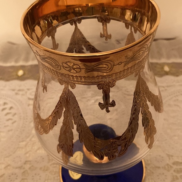 MEDICI 24 KTS Gold Cobalt Blue Mouth Blown and Hand Decorated Vintage Italy - Picture 3 of 7